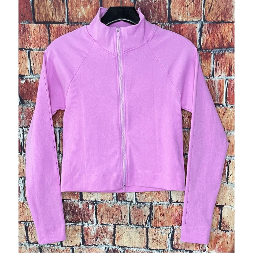 NWT Fabletics Nixie Crop SculptKnit® Jacket II Purple Large High Neck Zip Front - Picture 2 of 7